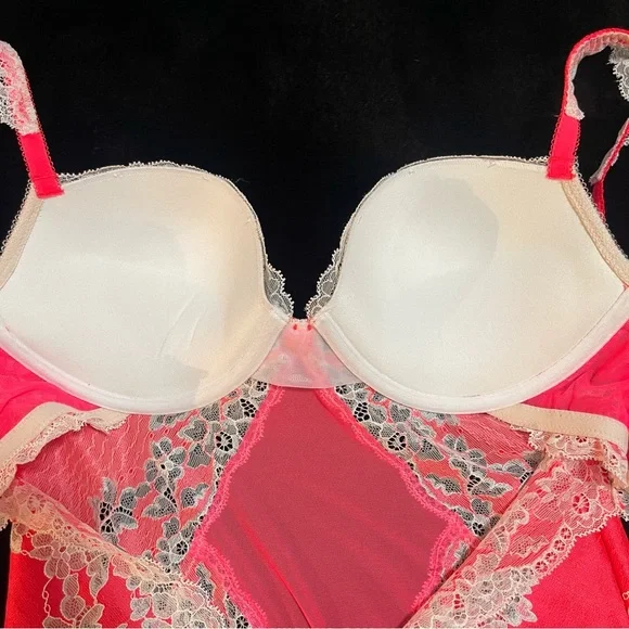 36C VS Victoria’s Secret Dream Angels Coral Cream Floral Seduction Garter slip